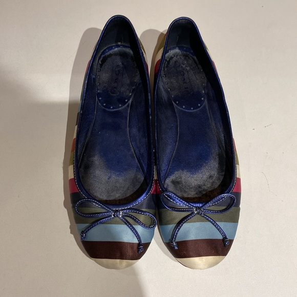 Coach Ballet Flats Silk Striped Legacy Stripe Womens Preppy Shoes - 8.5 - Picture 6 of 9